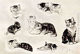 Henriette Ronner-Knip A Study Of Cats Drinking, Sleeping And Playing painting